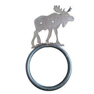 Rustic Metal Moose Towel Ring Wall Mount Lodge Cabin Wildlife Decor 10 Inch